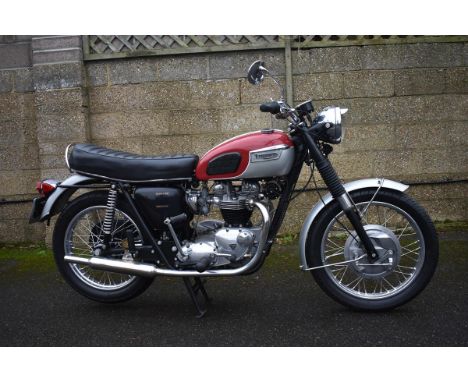 A 1969 Triumph Trophy TR6R, registration number MFX 243G, frame number HC23945, engine number HC23945, red/black. Originally 