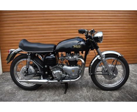 A 1961 Triton 650cc roadster, registration number 849 UYO, engine number GT 45856, black. Tritons are the happy marriage of t