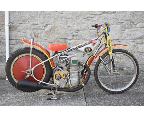A speedway competition motorcycle, unregistered, red and yellow. This speedway bike comes direct from a private collection of