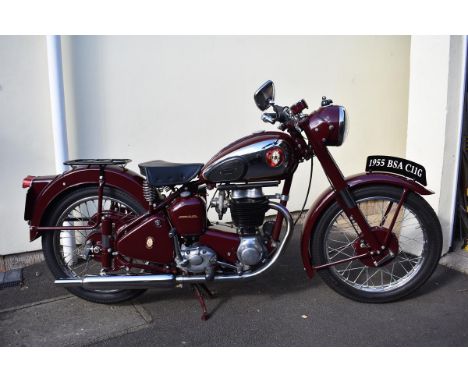 A 1955 BSA C11G, registration number KVS 733, frame number 14515GL, engine number BC11G19649, maroon. The overhead valve C11 