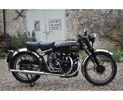 A 1949 Vincent HRD Black Shadow Series C, registration number FWV 663, upper frame number RC4158B, lower frame member retrosp