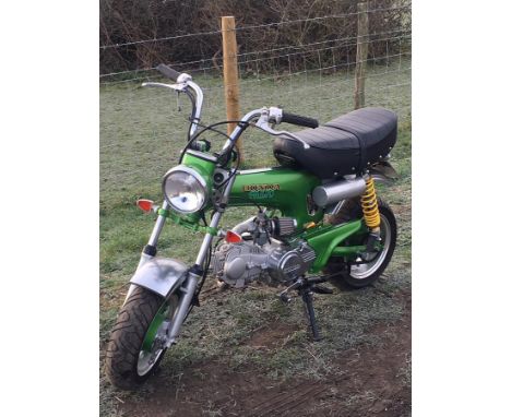 A 1972 Honda Trail 70, registration number BRU 469K, green.  Having formed part of a private collection this Trail 70 is pres