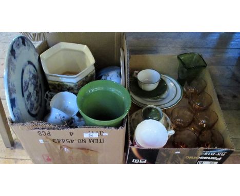 A collection of ceramics and glassware, to include a decorative print ware cheese board.