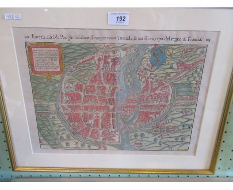 A map of Paris produced in Germany and is probably by Sebastian Munster.  Taken from a book as the page numbers 102/103 would