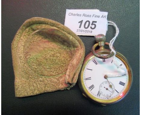 An early 20th century Swiss white metal cased crown wind pocket watch with enamel Roman and subsidiary dial at 6 o'clock, 3.5