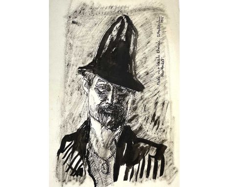 Sven BERLIN (1911-1999)Self portraitPen &amp; inkSigned &amp; dated 1955Inscribed 'Mush in a Kanto Stardi'38.5x29cmNote: Acco