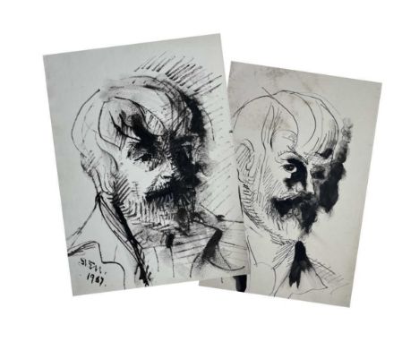 Sven BERLIN (1911-1999)Self portraitPen &amp; ink, heightened with whiteSigned &amp; dated 196729x22cmTogether with a similar