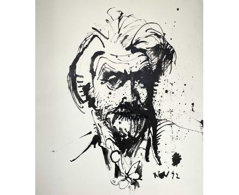 Sven BERLIN (1911-1999)Self portrait with butterfly broochInscribed 'Nov 72'Pen &amp; ink57x49cm