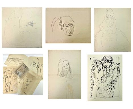 Sven BERLIN (1911-1999)A selection of loose portrait sketchesInk and charcoal on paperSome of which are signed and datedThe l