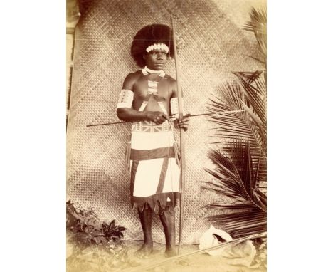 albumen print, c.1880, a warrior with bow and arrows, 20cm x 14.5cm, mounted on original thin card,