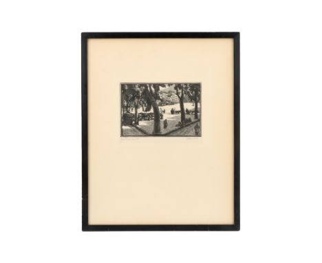 woodcut print 'La Place en êtê' 1923, signed to the border lower right and titled lower left, 10 cm x 20 cm, in slip mount, f