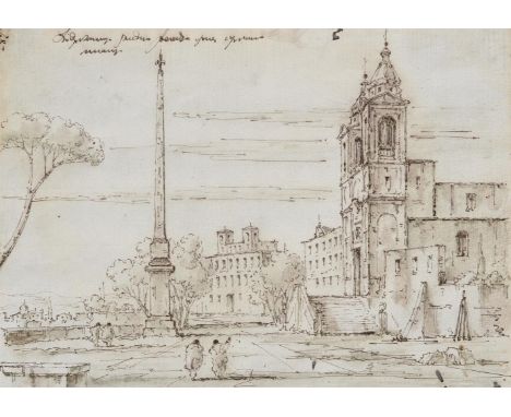 Manner of Francesco Guardi Piazza Trinità dei Monti with Obelisk Sallustriano and Villa Medici beyond, Rome; View of Tiber an