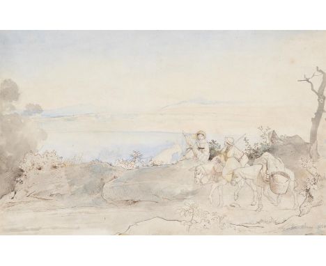 Albert Venus (German 1842-1871)Albaner SeeInk and watercolourSigned, titled and dated Juli 66 (lower right)26 x 41.5cm (10 x 