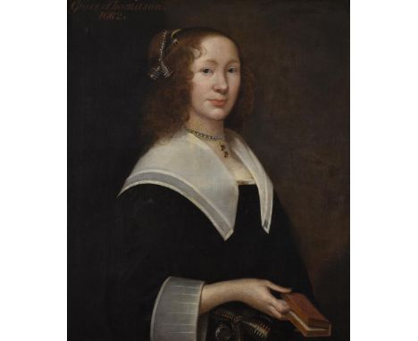 Circle of Cornelius Johnson (British 1593-1661)Portrait of Grace Thomason with pocket watchOil on canvasLater inscribed Grace