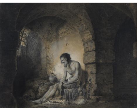 Josiah Boydell (British 1752-1817) The Captive, from Sterne  Charcoal, chalk and watercolour  35.5 x 46cm (13¾ x 18 in.)Prove