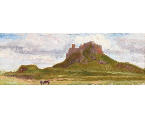 Frederic, Lord Leighton, P.R.A. (British 1830-1896)Lindisfarne Castle with Horse and Rider in the foregroundOil on canvas lai