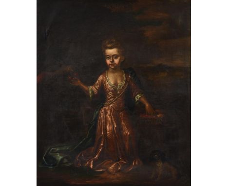 Follower of Godfrey KnellerPortrait of a child, offering cherries to a parrotOil on canvas125 x 100cm (49 x 39¼ in.)In a carv