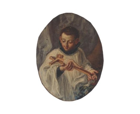 Attributed to Benedetto Luti (Italian 1666-1724)Choir boy holding a crucifixOil on copper, oval, unframed10.5 x 8cm (4 x 3.1/