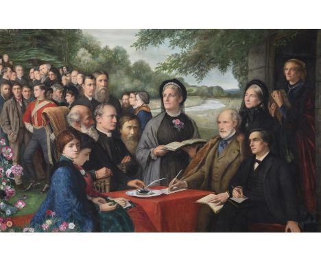 Edward Clifford (British 1844-1907)A group portrait of The Broadlands Conference Pencil, watercolour and bodycolour with scra