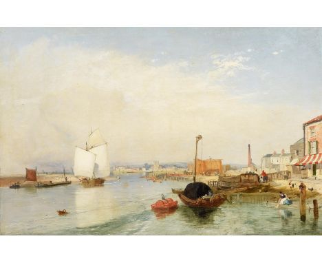 James Baker Pyne (British 1800-1870)A view of Shoreham town's wharfs, SussexOil on canvasSigned and dated 1842 (to mooring po
