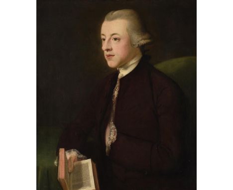 English School (c. 1740)Portrait of a lady seated, holding flowers; Portrait of a gentleman reading a bookOil on canvas, a pa