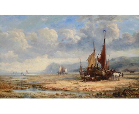 Attributed to John Callow (British 1822-1878)On the beach at low tideOil on canvasBears signature and date 57 (lower left)54 