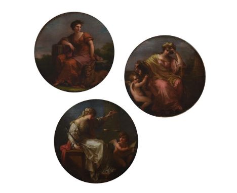 Circle of Angelica Kauffmann (Swiss 1741-1807)Allegories of Prudence; Fortitude; Justice Oil on canvas, tondo Each diameter 3