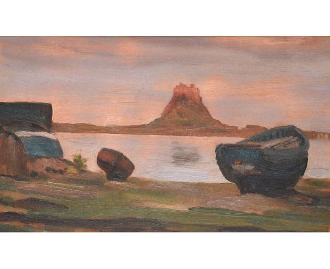 Frederic, Lord Leighton, P.R.A. (British 1830-1896)Rowing Boats on the Shores of Lindisfarne CastleOil on panel 11.4 x 19.4cm