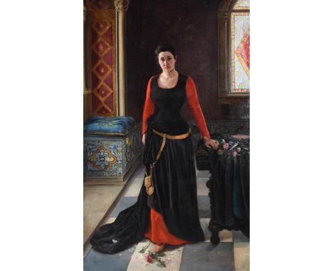 Portugese School (late 19th century) Portrait of Viscondessa Beatriz d'Arneiro, later Mrs Edward JohnsonOil on canvas 198 x 1