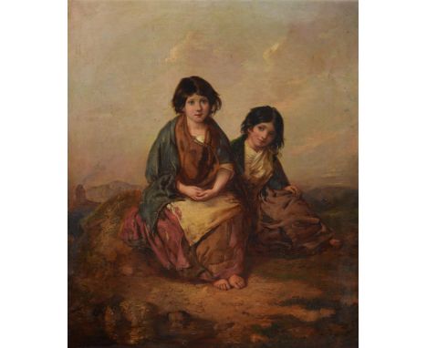 Alfred H. Green (British 19th century)Two girls seated in a landscapeOil on canvasSigned and dated 1851 (to canvas verso)78 x