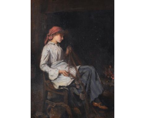 Carlton Alfred Smith (British 1853-1946)Fisher girl with netOil on panelSigned and dated 96 (lower right)36 x 25cm (14 x 9¾ i