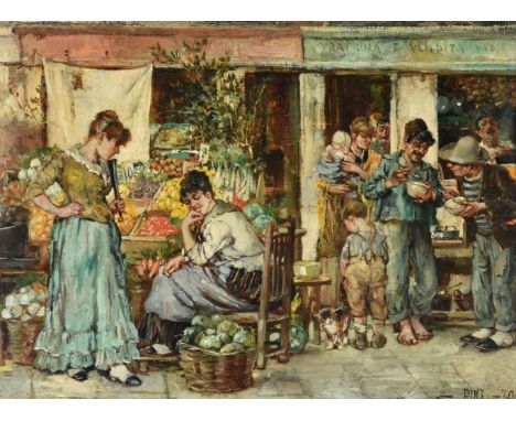 William Henry Pike (British.1846-1908)Market Day: and The Fruit Sellers.Oil on board, a pairSigned and dated 89 (lower left) 