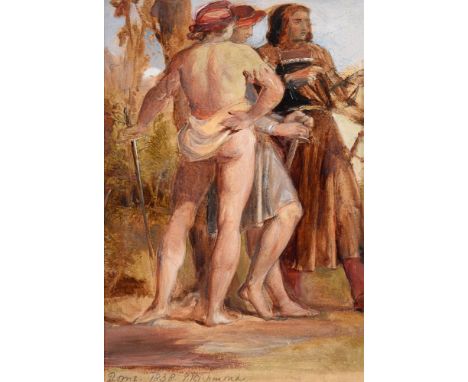 George Richmond (British 1809-1896)Study of SoldiersPencil and oil on paperSigned, inscribed and dated Rome 1838 (lower left)