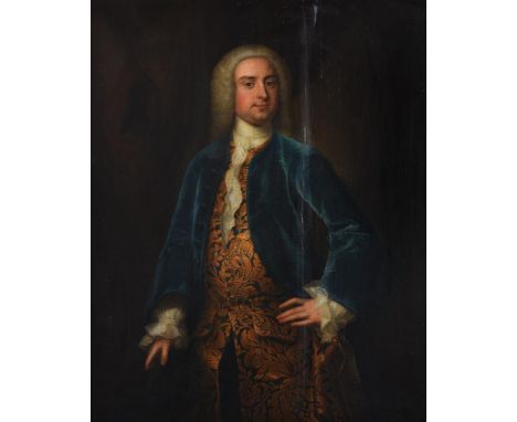 Follower of Thomas Hudson Portrait of a gentleman, three quarter length in an embroidered waistcoatOil on canvas125 x 99cm (4
