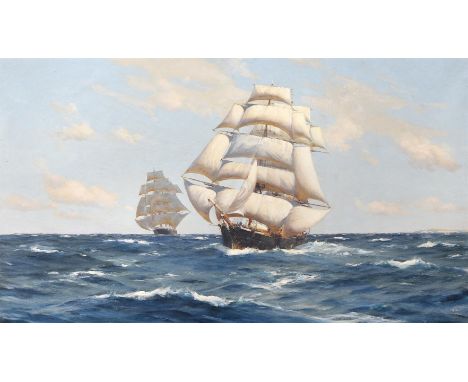 Thomas Jacques Somerscales (British 1842-1927)Tea Clippers Racing Up Channel Oil on canvasSigned and dated 1906 (lower right)