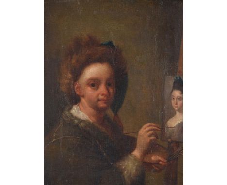 Dutch School (late 17th century)Self portrait of an artist at his easelOil on canvas21.5 x 16.5cm (8¼ x 6¼ in.)Provenance: Th