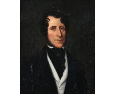 French School (19th century)Portrait of a gentleman wearing a white waistcoat and black coatOil on canvas60 x 48cm (23½ x 18¾