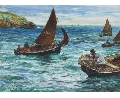 John Robertson Reid (British 1851-1926)A Cornish fishing fleetWatercolour with bodycolourSigned and dated 03 (lower left); ti