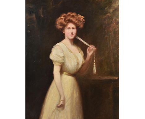 British School (early 20th century)Portrait of a lady with a fanOil on canvas128 x 102cm (50¼ x 40 in.)Condition Report: Reli