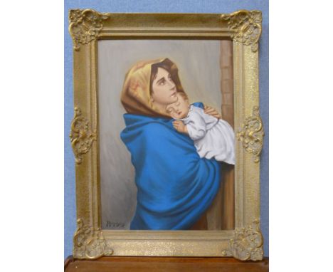 * Michielsens, portrait of a mother and child, oil on board, framed 
