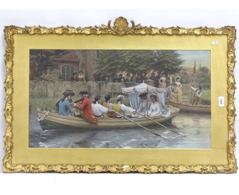 L Potronat, French oil on canvas, Bargemont, signed, 38cm x 69cm, framed, and Edmund Blair-Leighton, over painted print, laun
