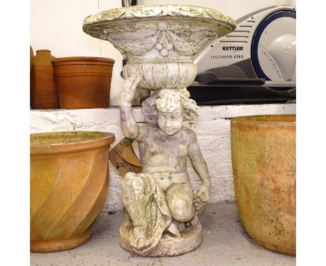 A weathered vintage Italian cherub putti urn planter, produced from reconstituted marble , height 87cm