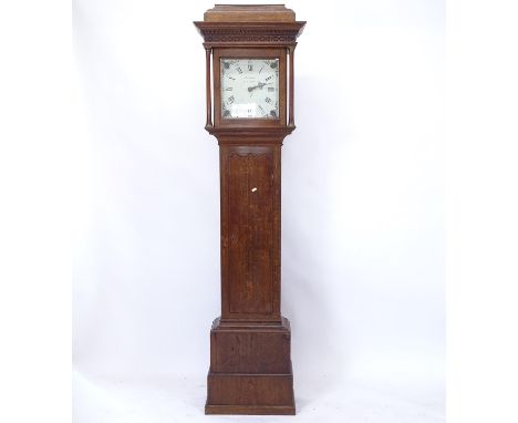 An 18th century 30-hour longcase clock, having a 12" square painted dial signed J N Jones Leicester, oak-cased, height 220cm,