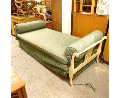 A Continental cream-painted and upholstered daybed, L222cm 