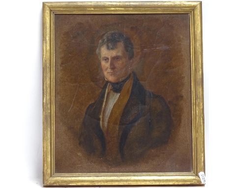 An Antique oil on board, portrait study of a gentleman, 29cm x 35cm, framed 