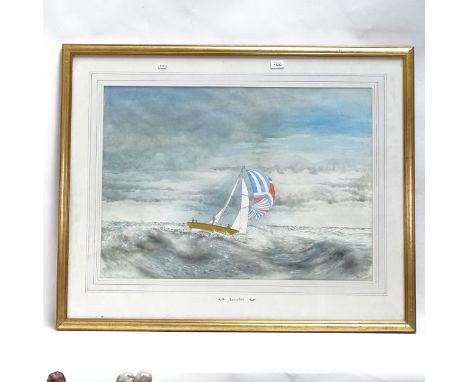 A large watercolour, sailing seascape, Javelot, signed with monogram, 54cm x 75cm, framed, and another landscape by the same 