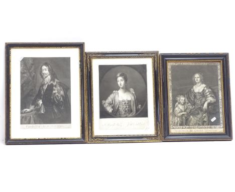 5 18th century monochrome engravings, portrait studies, framed 