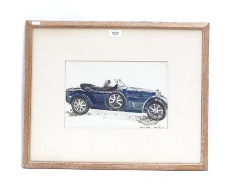Alan Crisp, ink and watercolour study, Type 42 Bugatti, signed and dated '61, 20cm x 30cm, framed 