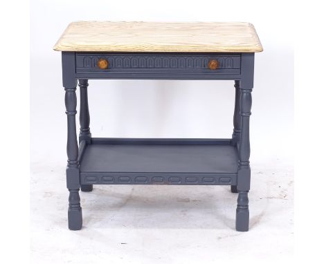 A polished and painted Ercol 2-tier side table, with single drawer, W69cm, H66cm, D47cm 