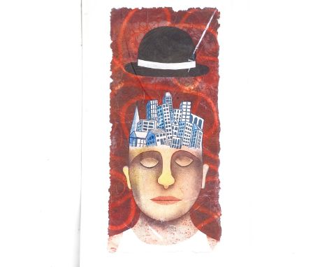 Jon Anderson, coloured print, "thinking about cities", 55cm x 100cm 
